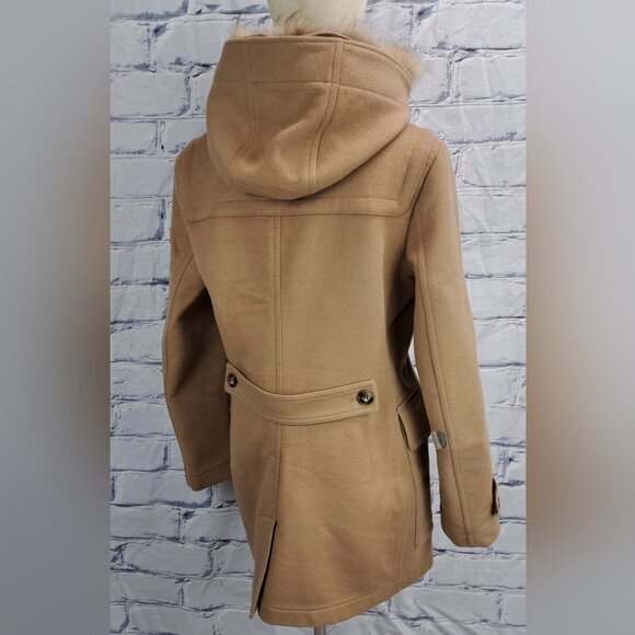 Burberry Womens Duffle Toggle Fur Hood Jacket Winter Camel Wool Nova Check 12 US - Picture 7 of 16